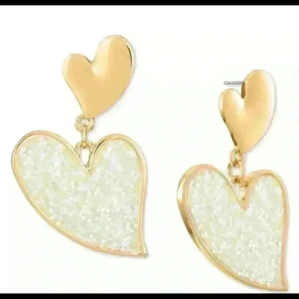 INC gold tone bead heart earrings - Picture 1 of 2